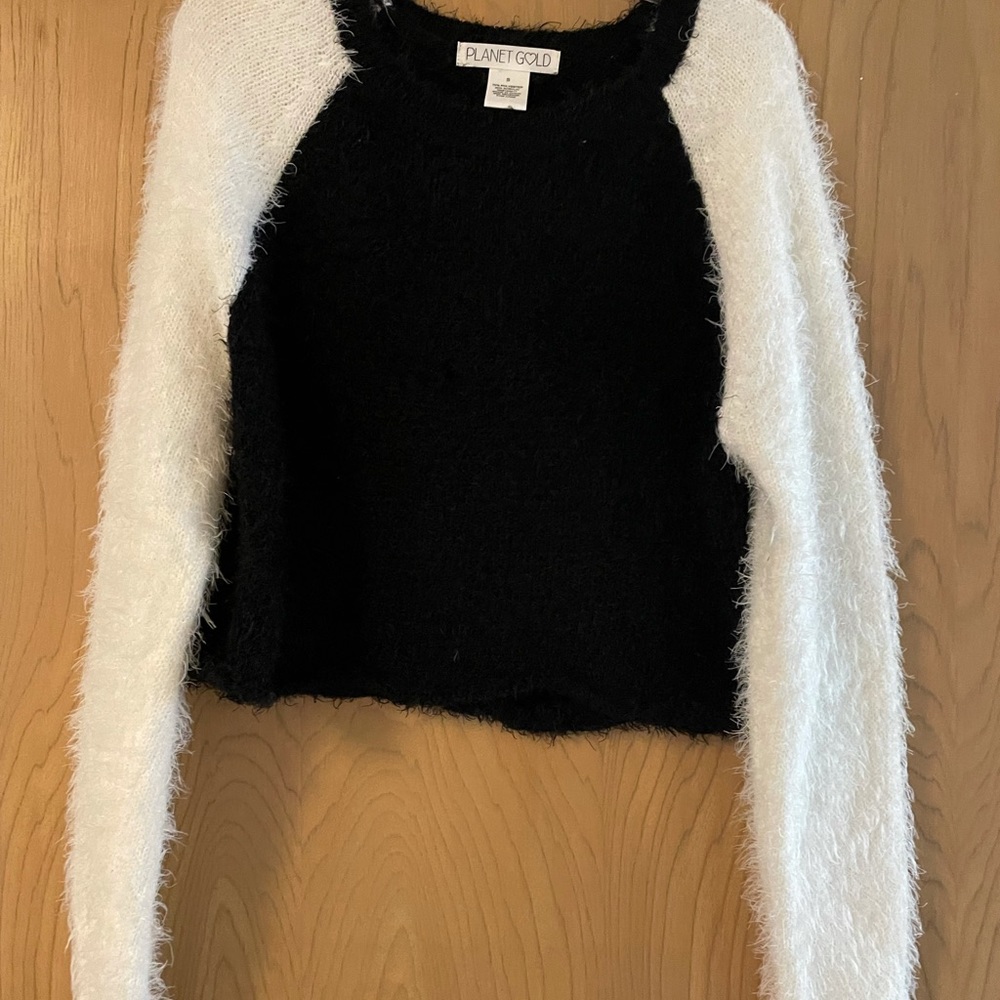 Black and white fuzzy sweater
